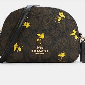 NWT Coach X Peanuts Mini Serena Crossbody In Signature Canvas Woodstock Print